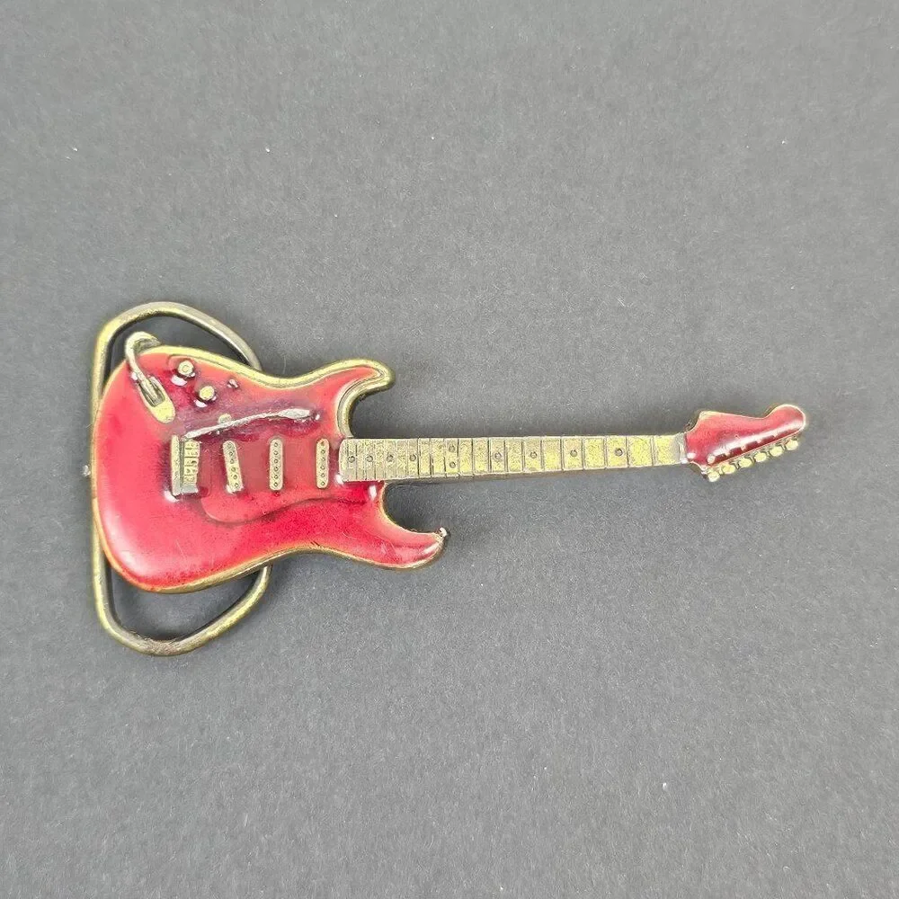 Belt Buckle Electric Guitar Red Enamel VTG 80s The Great American Buckle Company